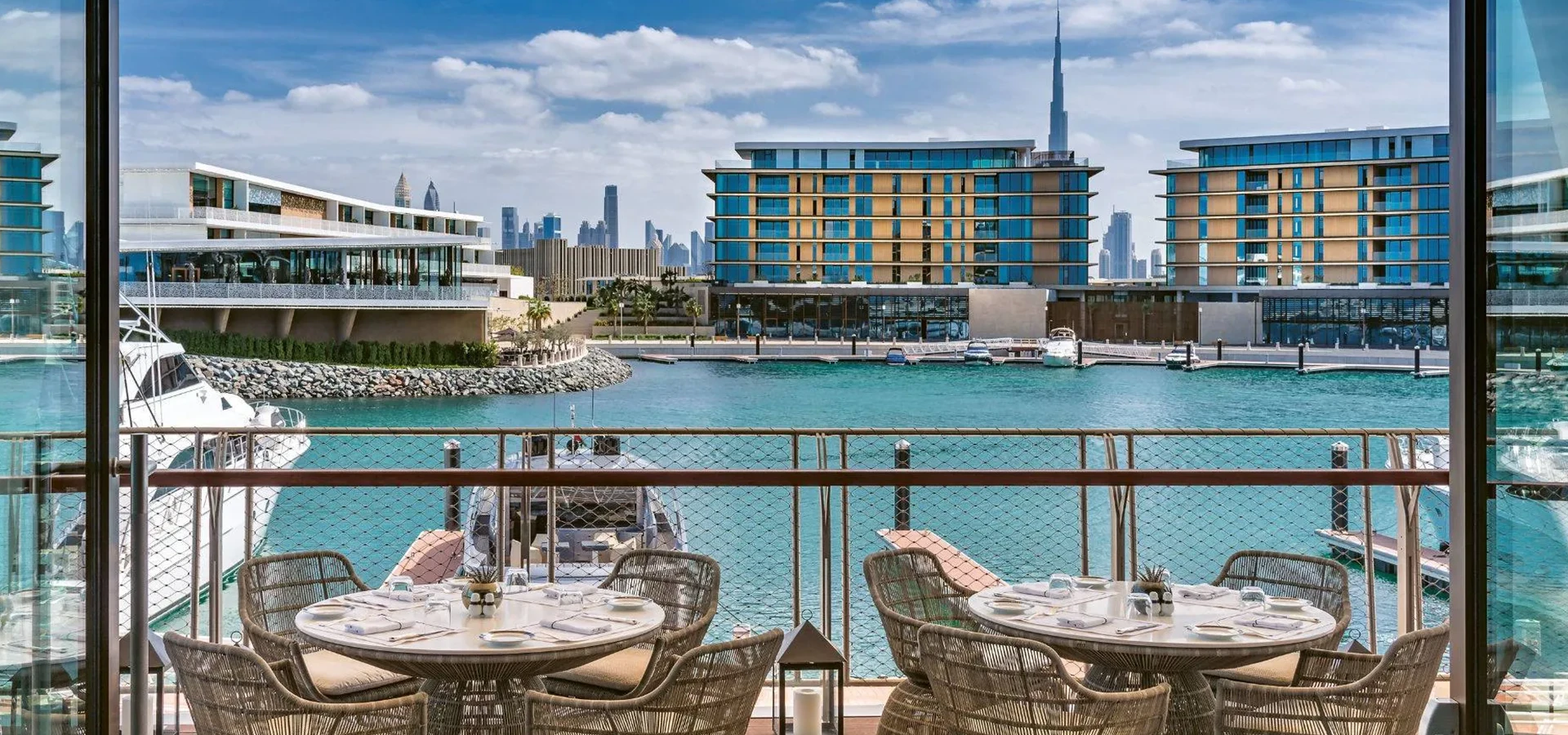 Aerial view of Jumeirah Bay Island, Dubai, a private freehold island developed by Meraas